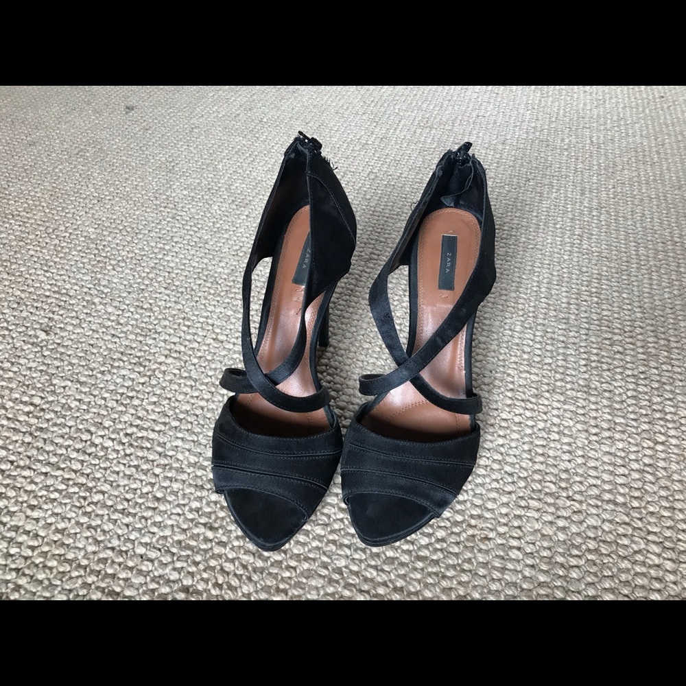 Zara Black Strappy Platform Heels